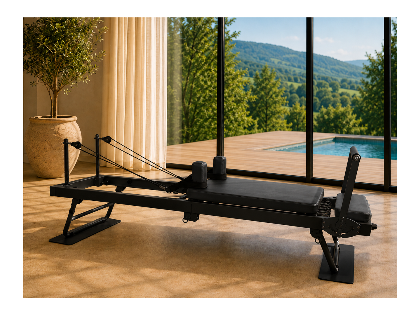 Pilates reformer maison en aluminium noir premium | Pilatova